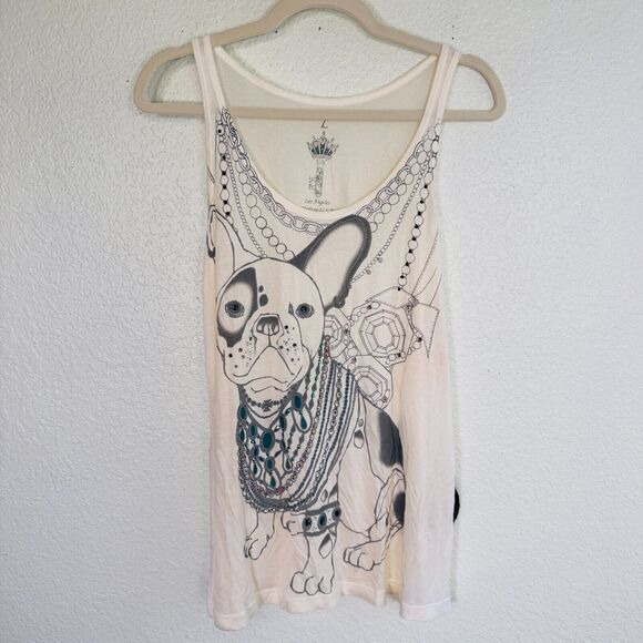 Key Closet Top Womens Large Frenchie Bulldog Tank Rhinestone Swarovski Crystal - Picture 1 of 9